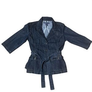 Baccini Blue Denim Jacket Tie Belt Waist Size L
